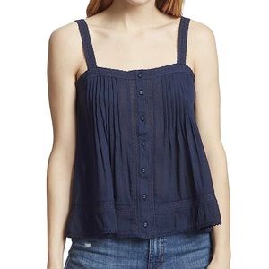 Ella Moss Women's Navy Blue Lace Trim Button Front Tank Top